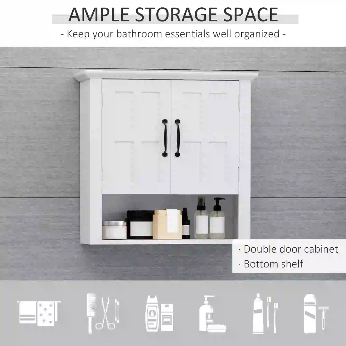 Wall Mount Bathroom Cabinet, 2 Doors, Adjustable Shelf, White Wall Mounted Cabinets at Gallery Canada