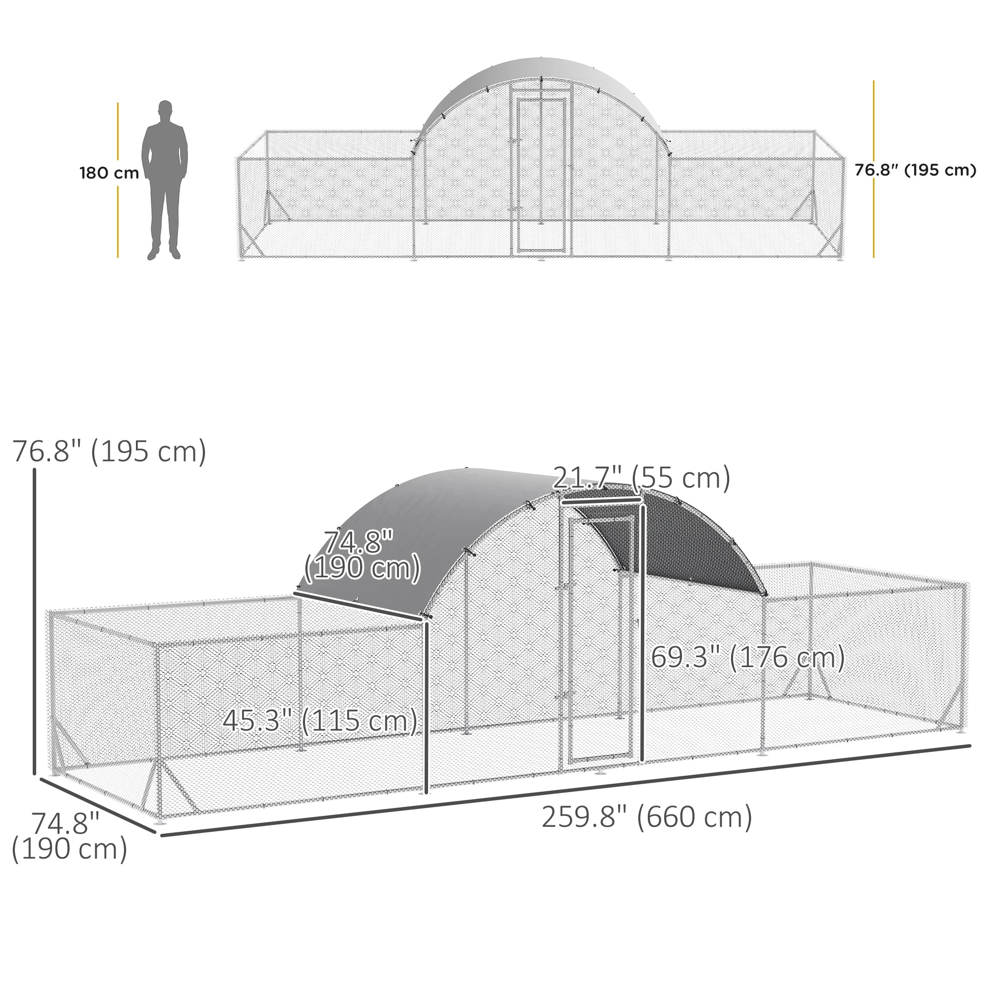 21.7' x 6.2' Metal Chicken Run, Waterproof Anti-UV Cover Chicken Coops at Gallery Canada