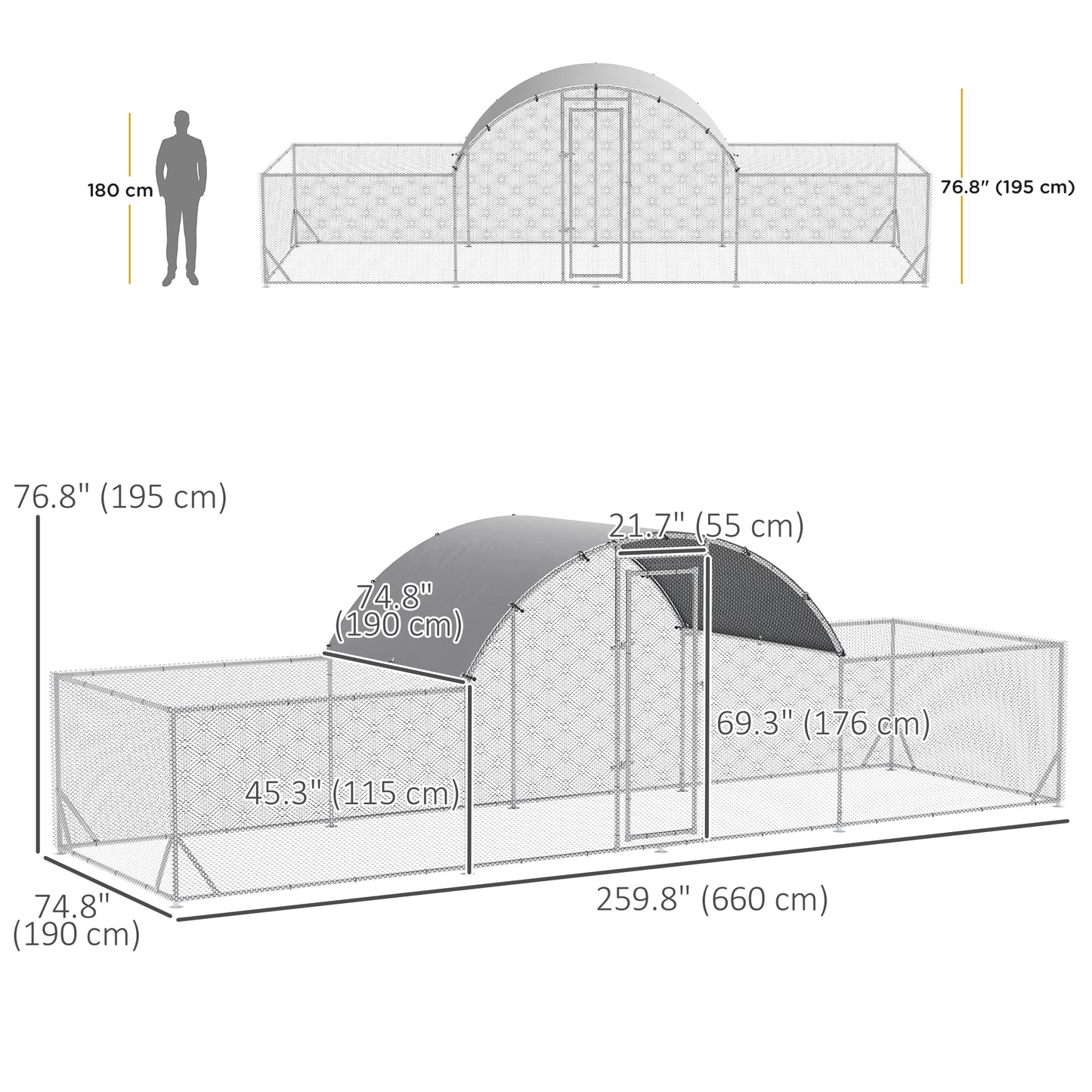 21.7' x 6.2' Metal Chicken Run, Waterproof Anti-UV Cover Chicken Coops at Gallery Canada
