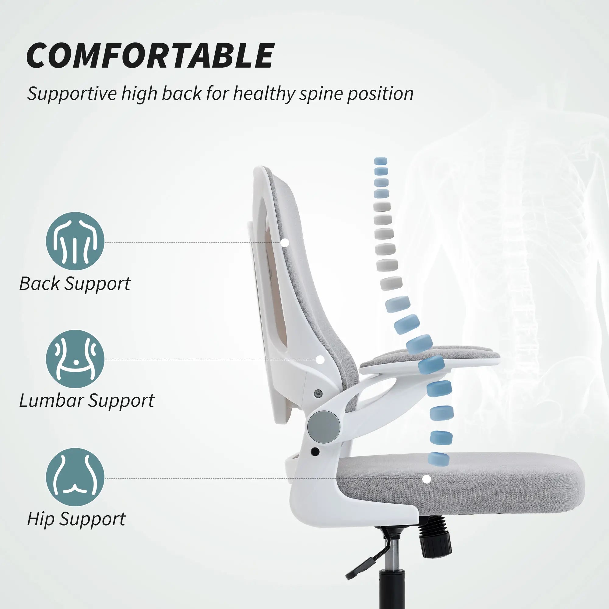Ergonomic Swivel Office Chair, Adjustable Lumbar Support, Grey Task Chairs at Gallery Canada