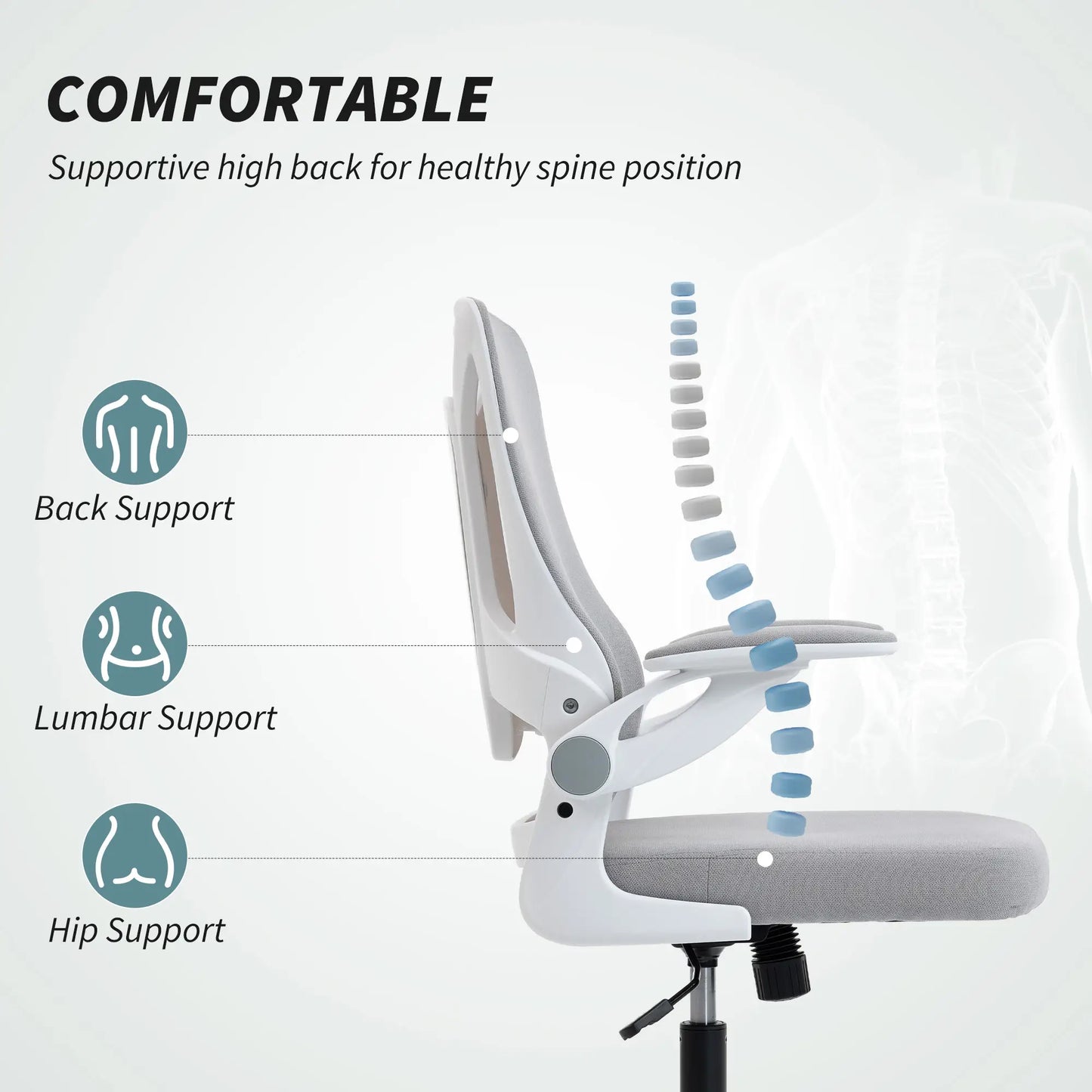 Ergonomic Swivel Office Chair, Adjustable Lumbar Support, Grey Task Chairs at Gallery Canada