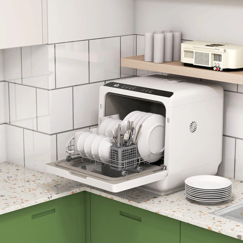 Portable Counter Dishwasher, 4 Place Settings, 5 Programs, Air-Dry, 6L Tank