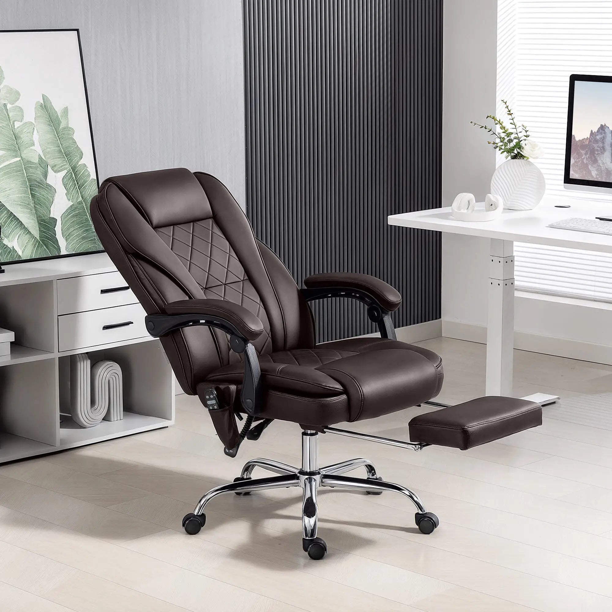 Massage Office Chair, Reclining Computer Chair, Adjustable Height, Footrest, Dark Brown Massage Chairs at Gallery Canada