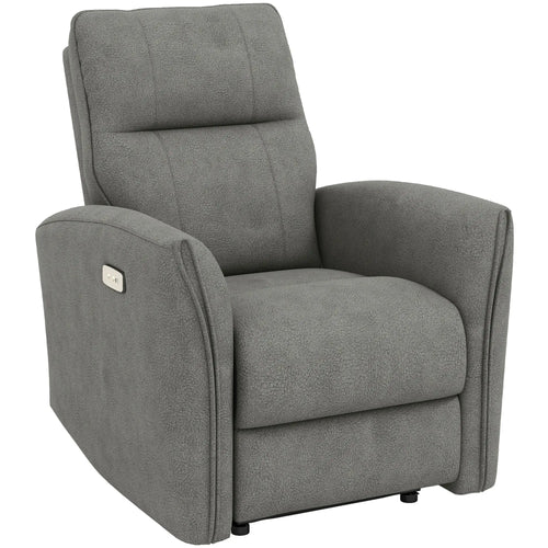 Fabric Recliner Chair, USB Ports, Footrest, Grey