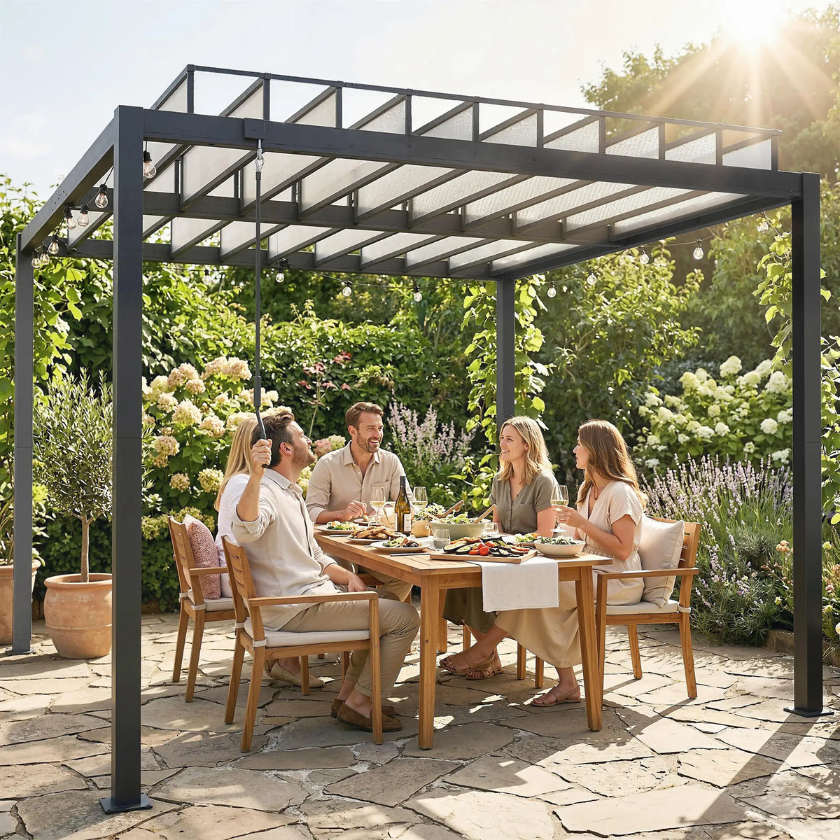9.5 X 10 Ft Aluminum Louvered Pergola With Clear PC Roof, Clear