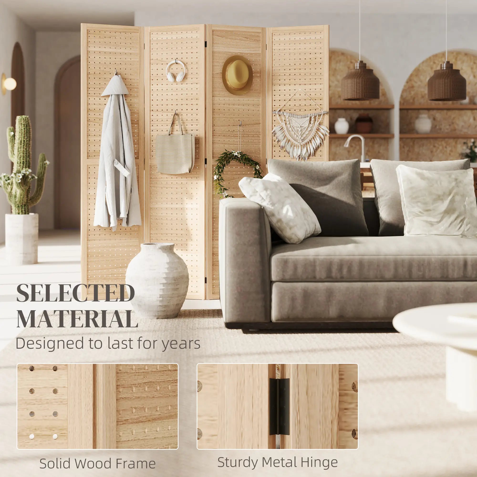 5.6 Ft. 4-Panel Room Divider, Freestanding Privacy Screen, Natural Room Dividers at Gallery Canada