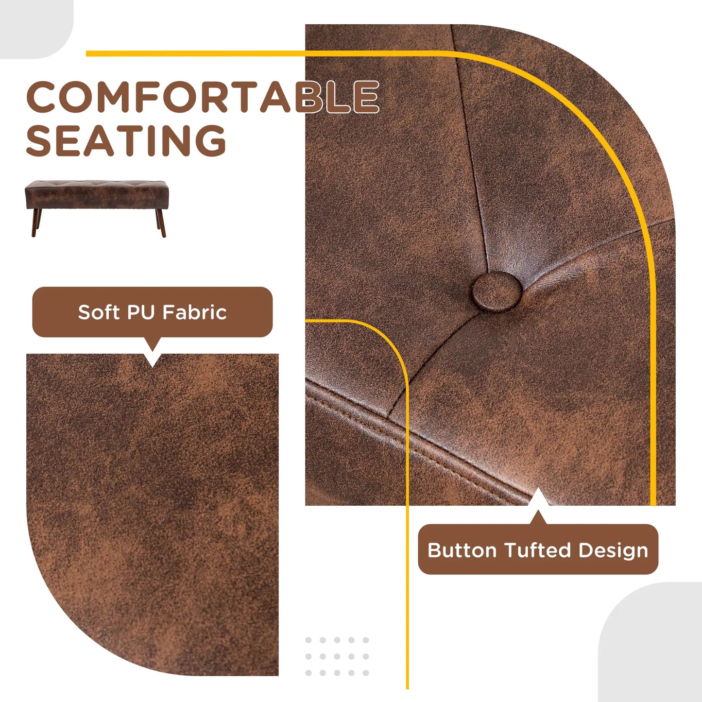 Button Tufted PU Leather Bench, Wood Legs, Brown Storage Ottomans & Benches at Gallery Canada