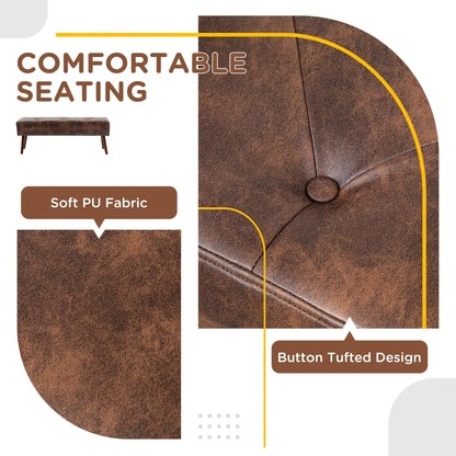 Button Tufted PU Leather Bench, Wood Legs, Brown Storage Ottomans & Benches at Gallery Canada