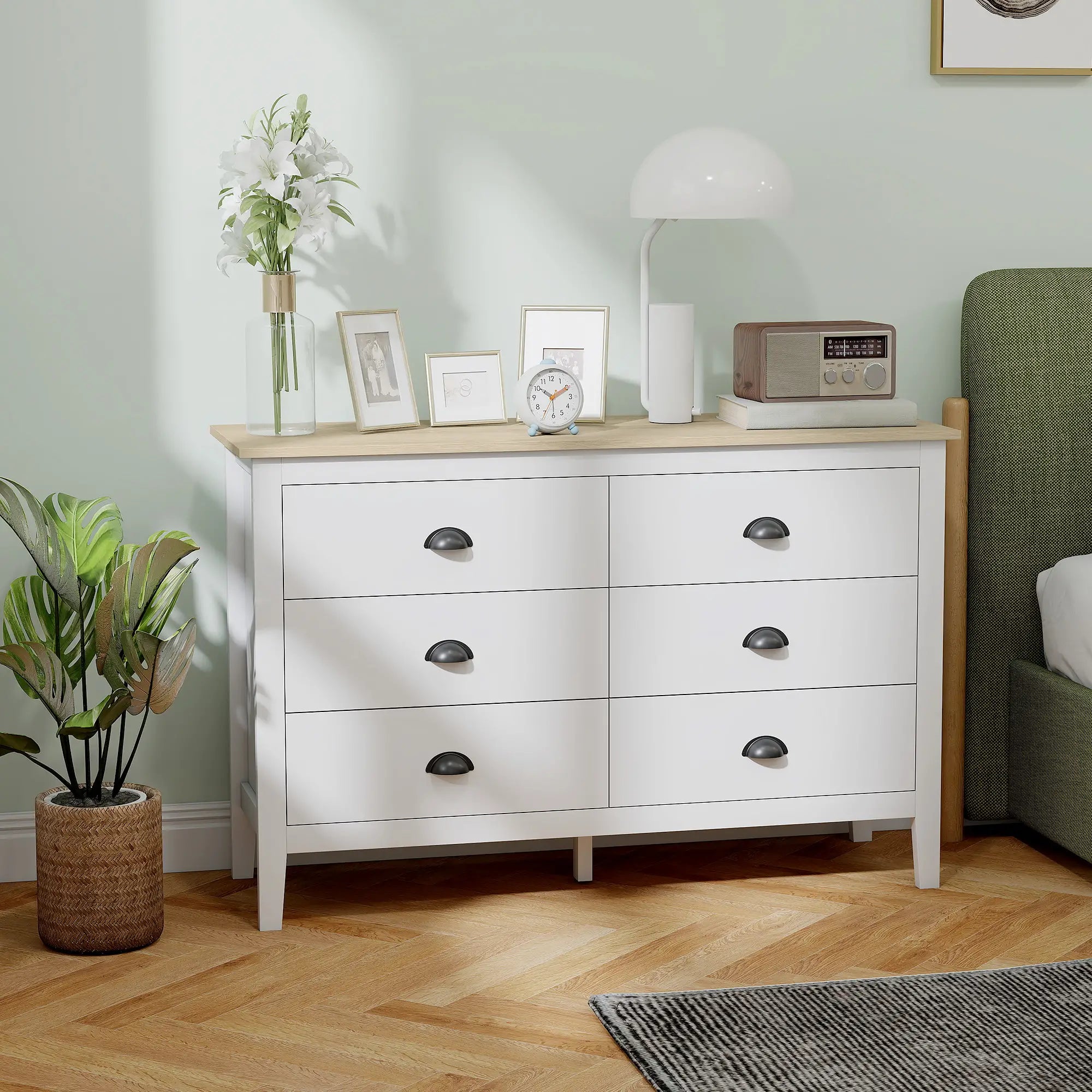 6 Drawer Dresser with Quiet Slides, Modern for Bedroom, White Storage Cabinets at Gallery Canada