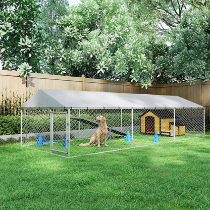 Outdoor Dog Kennel, 19.7' x 7.5' x 4.9', Galvanized Steel Chain Link, Silver Dog Kennels at Gallery Canada