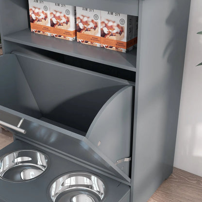 Pet Feeder Storage Cabinet, Dog Food Container with Bowls, Grey Dog Bowls at Gallery Canada