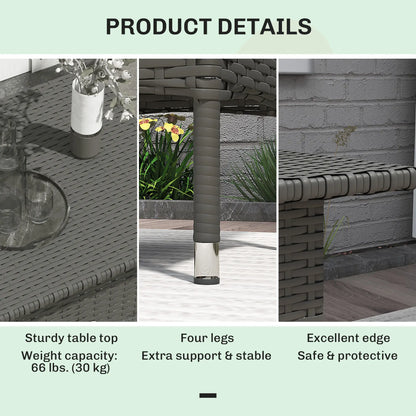 20" Square Outdoor Side Table, Grey Woven Top, Grey