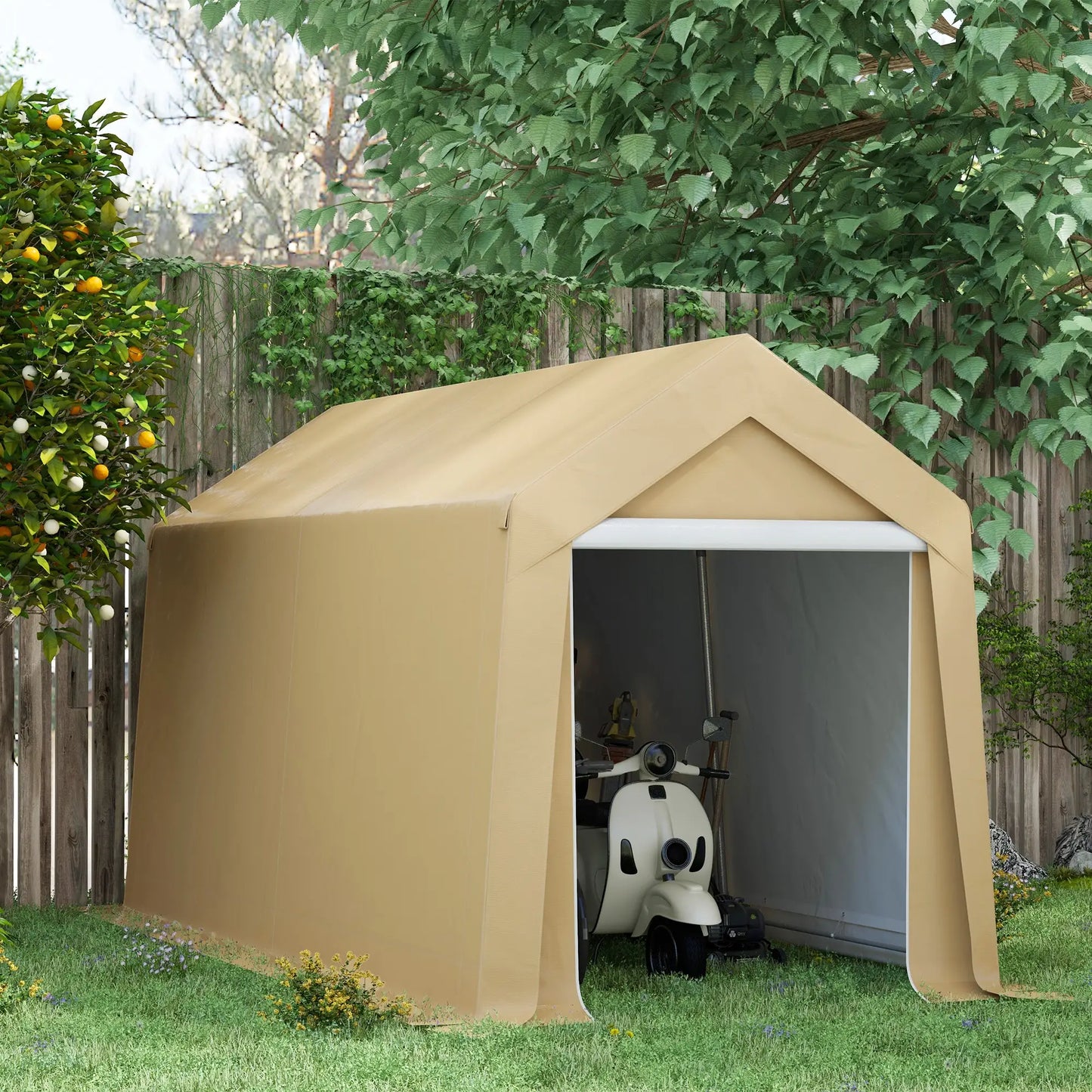 7' x 12' Outdoor Storage Shed, Portable Garage, Roll-up Door, Beige Sheds at Gallery Canada