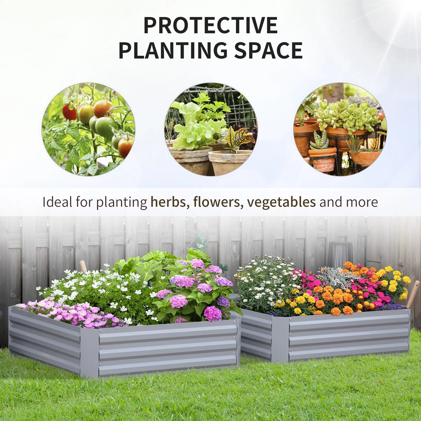 39" x 39" x 12" Raised Garden Bed Set, Elevated Planter Box, Galvanized Steel Frame, Grey Galvanized Planter Boxes at Gallery Canada
