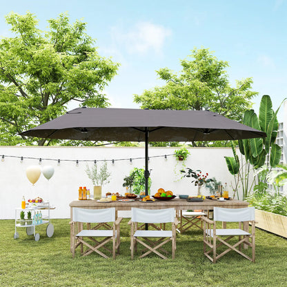15' Double-Sided Patio Umbrella, Sun Shelter Canopy, Grey