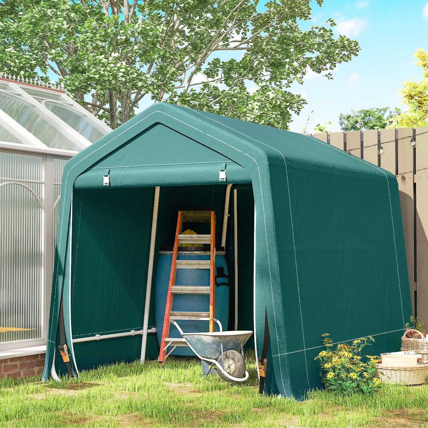 7.9' x 6.6' Garden Storage Tent, Metal Frame, Double Zipper Doors, Green Car Shelters at Gallery Canada