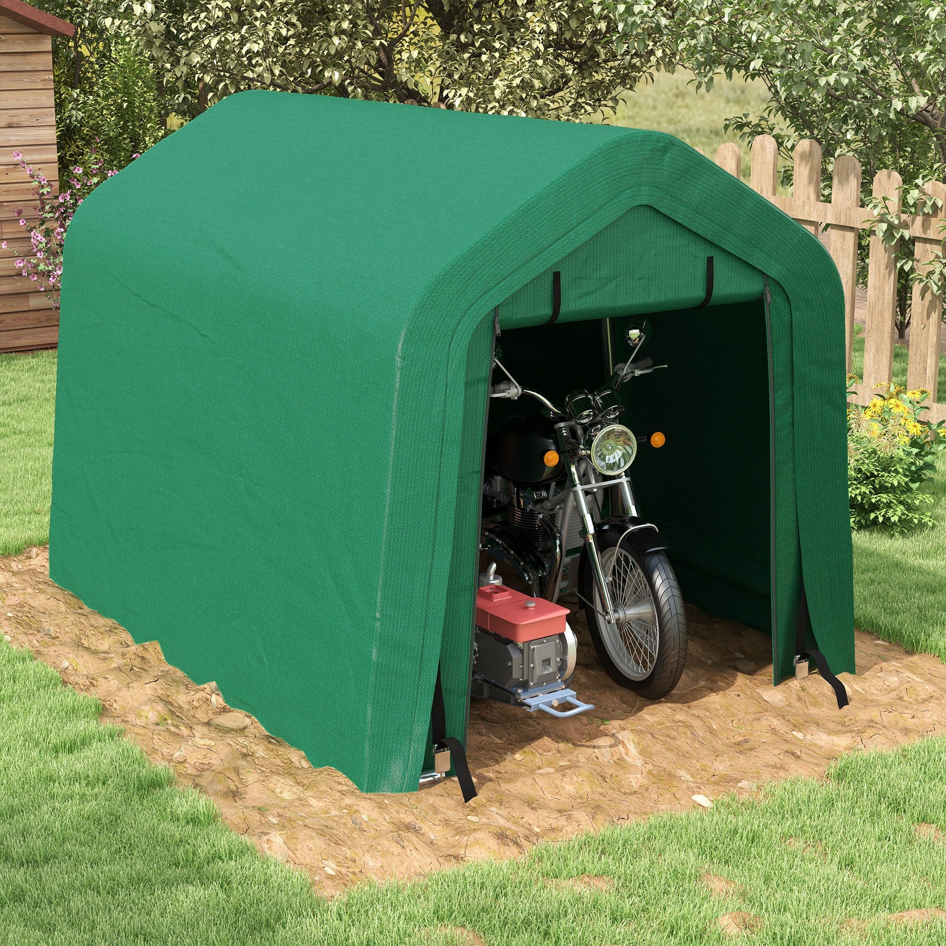 8' x 6' Carport with Sidewalls and Roll-up Door, Outdoor Storage Shelter for Motorcycle and Car, Green at Gallery Canada