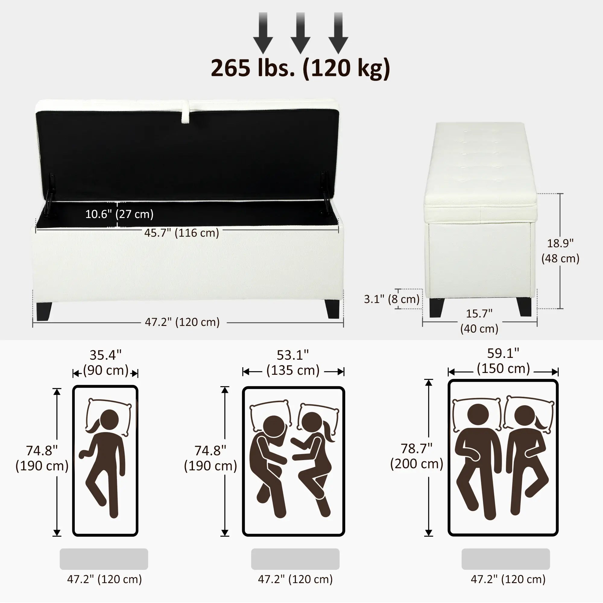 Storage Ottoman Bench, Foot Rest, 47 Inches, Cream White Storage Ottomans & Benches at Gallery Canada