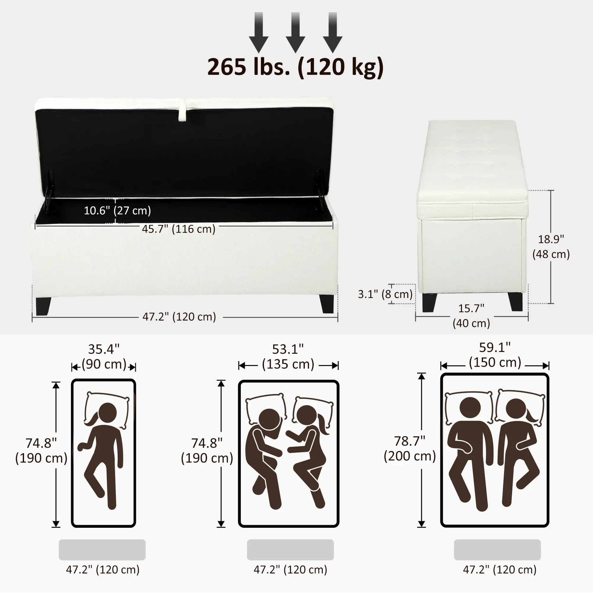 Storage Ottoman Bench, Foot Rest, 47 Inches, Cream White Storage Ottomans & Benches at Gallery Canada