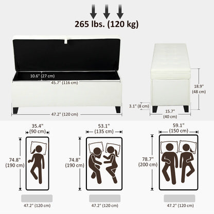Storage Ottoman Bench, Foot Rest, 47 Inches, Cream White Storage Ottomans & Benches at Gallery Canada