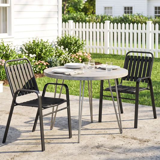 Stackable Outdoor Dining Chairs Set Of 2, Black Patio Chairs Black at Gallery Canada