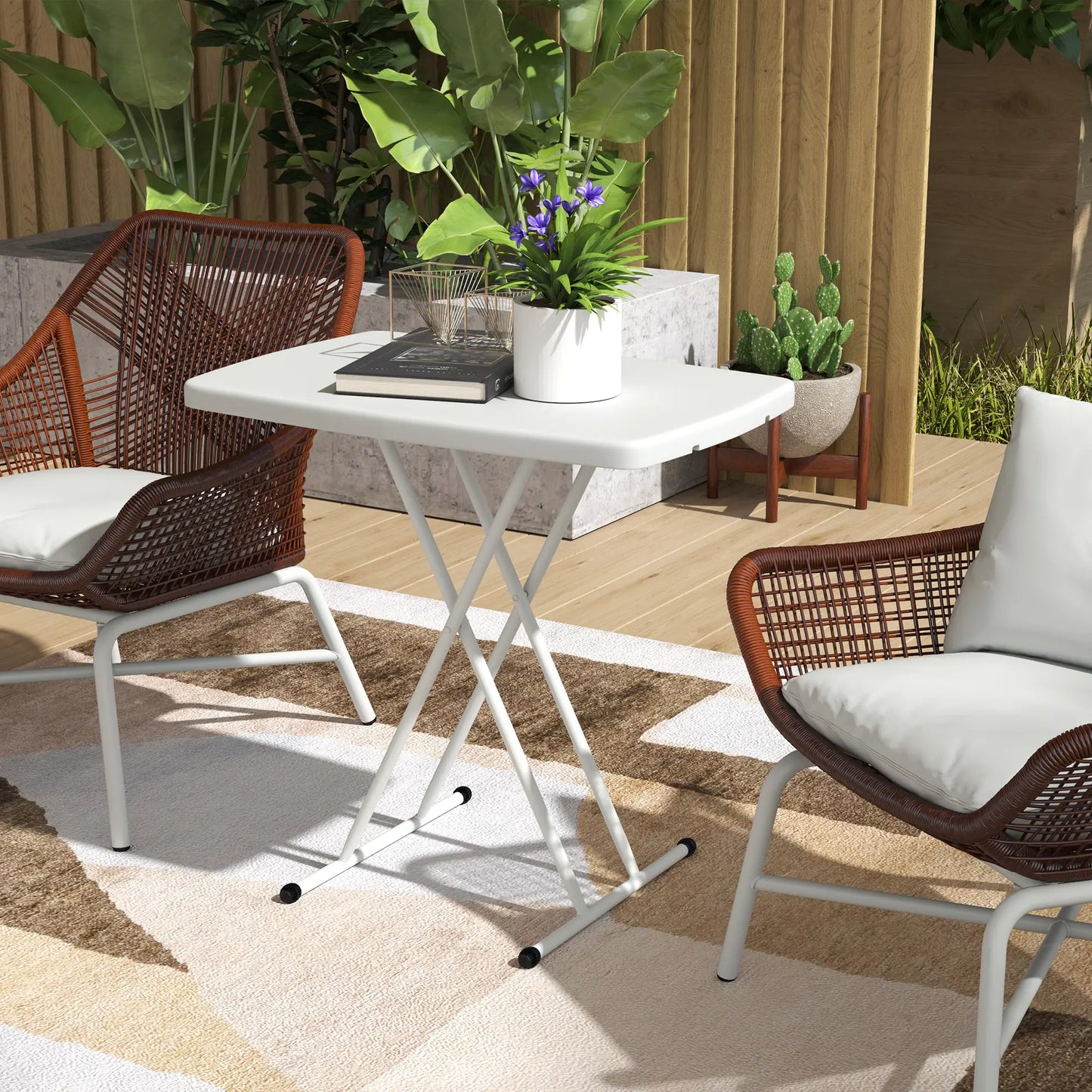 Portable Patio Side Table, Adjustable Height, HDPE Top, Metal Frame, White Patio Side Tables at Gallery Canada