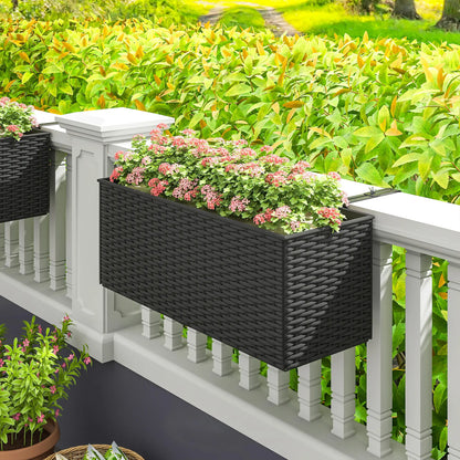 2 Pack 20 Inch Self-Watering Hanging Pots, Railing Planter, Rattan Look, Black Garden Accessories at Gallery Canada