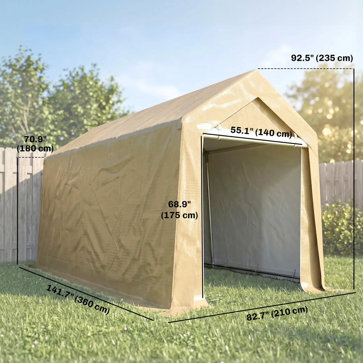 7' x 12' Outdoor Storage Shed, Portable Garage, Roll-up Door, Beige Sheds at Gallery Canada