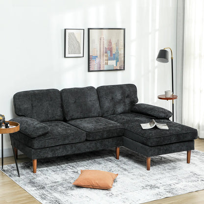 Modern Corner Couch, Right Chaise Lounge, Tufted 3-Seater Sofa, Wooden Legs, Black 3-Seater Sofas at Gallery Canada