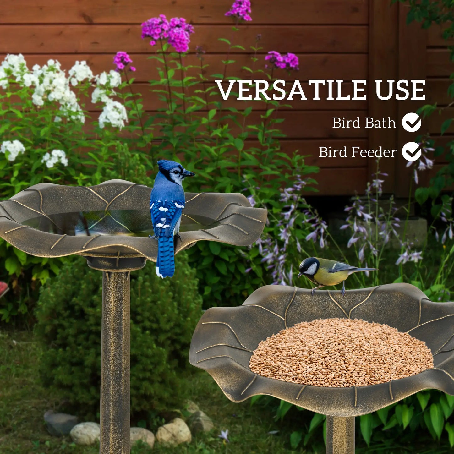 28" Height Bird Bath, Lotus Leaf Basin, Garden Yard, Bronze Garden Accessories at Gallery Canada