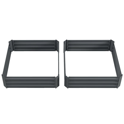 Raised Garden Bed Set, Steel Elevated Planter Box, 39"x39"x12", Dark Grey Galvanized Planter Boxes Dark Grey at Gallery Canada