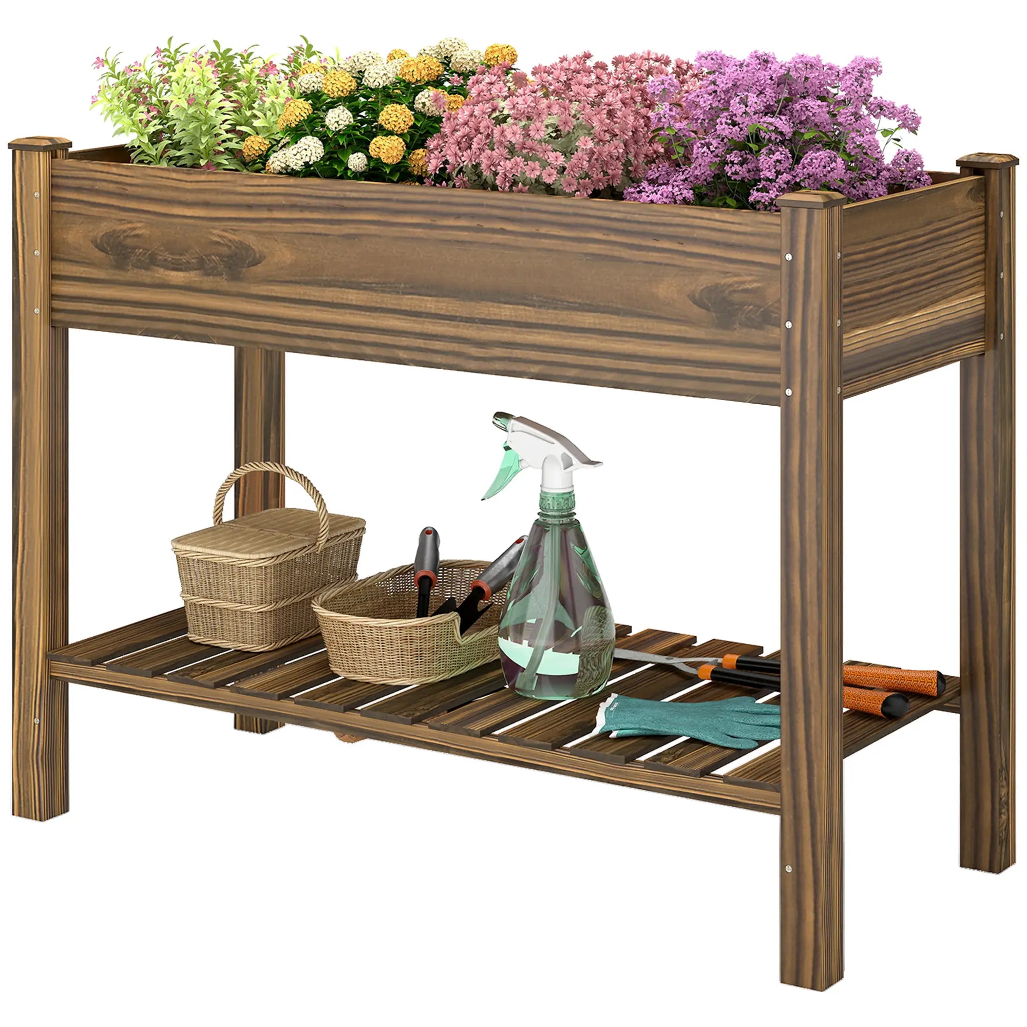 Elevated Planter Box With Legs, Storage Shelf, Raised Garden Bed, Carbonized Elevated Garden Beds Carbonized at Gallery Canada