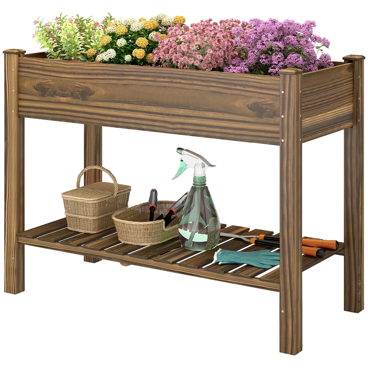 Elevated Planter Box With Legs, Storage Shelf, Raised Garden Bed, Carbonized Elevated Garden Beds Carbonized at Gallery Canada