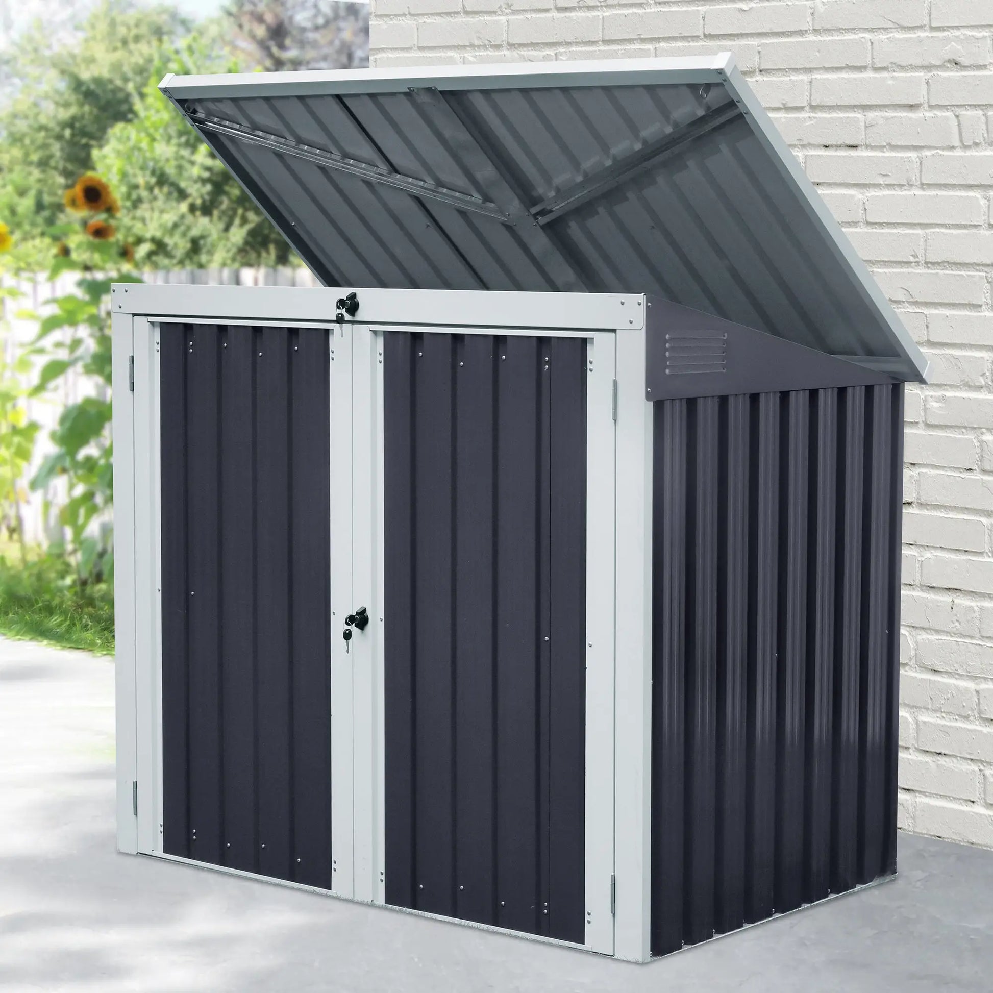 5ft x 3ft Outdoor Garbage Bin Storage Shed, Lockable Doors, Black Sheds at Gallery Canada