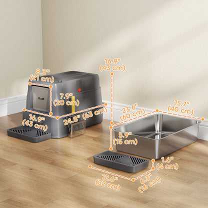 80L XL Stainless Steel Cat Litter Box, Flip Cover, Pull-Out Drawer, Dark Grey Cat Litter Box Enclosures at Gallery Canada
