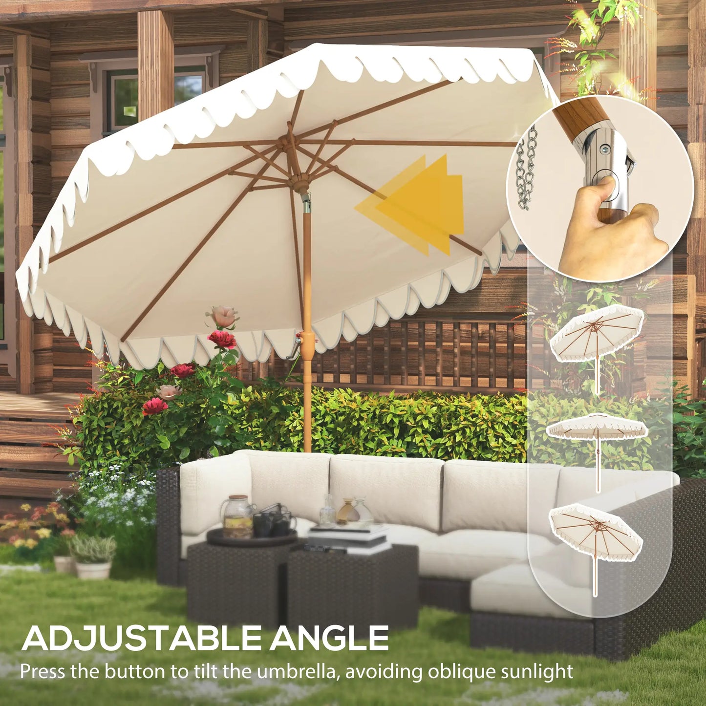 9 ft Outdoor Patio Umbrella, Push Button Tilt Crank, Cream White Sun Umbrellas at Gallery Canada