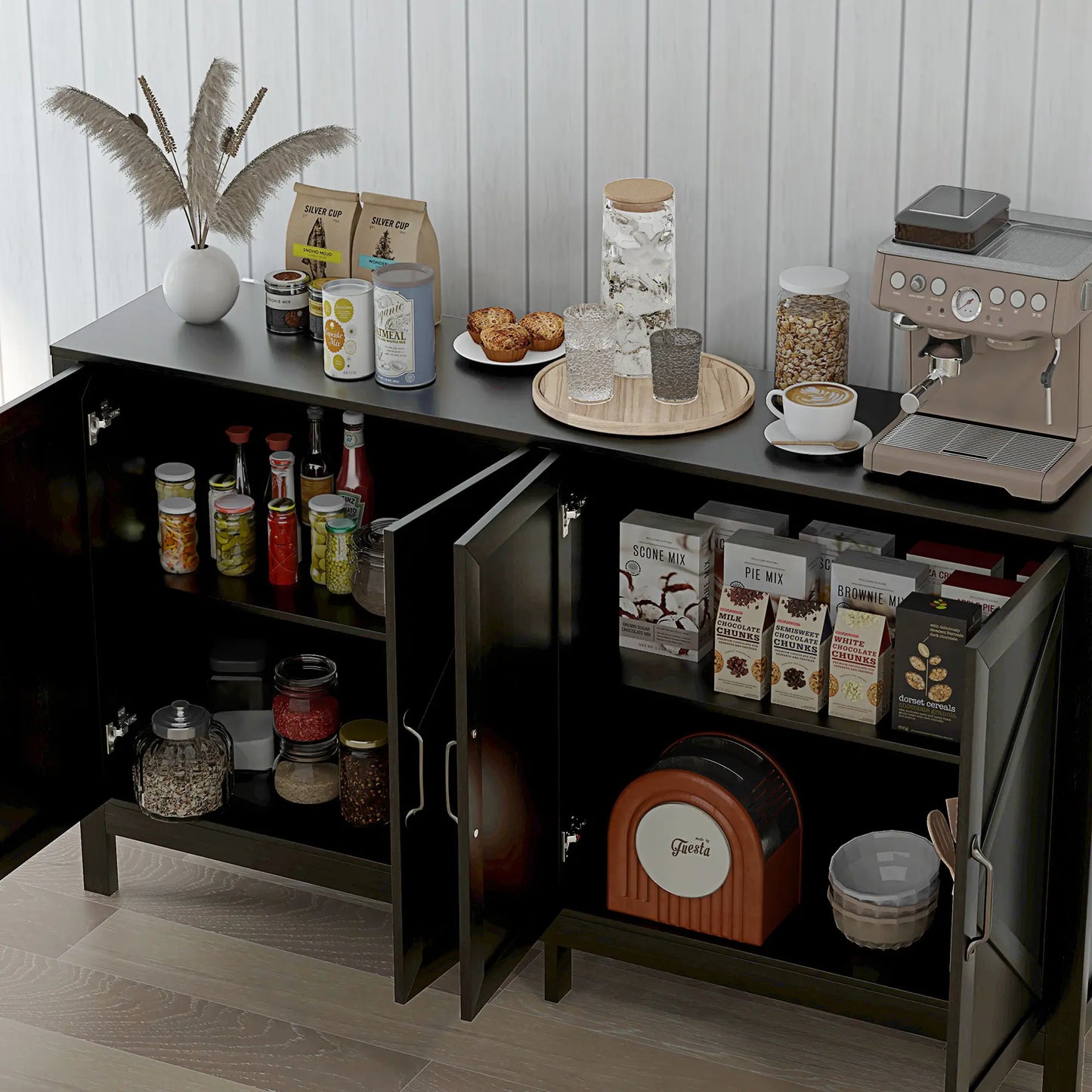Sideboard Buffet, Storage Cabinet, TV Stand for 65 Inches, Black Oak Bar Cabinets at Gallery Canada