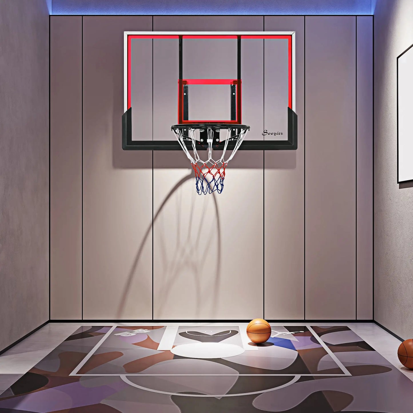 Wall Mounted Basketball Hoop, 43'' x 30'' Shatter Proof Backboard, Indoor Outdoor, Black Basketball at Gallery Canada