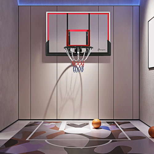Wall Mounted Basketball Hoop, 43'' x 30'' Shatter Proof Backboard, Indoor Outdoor, Black