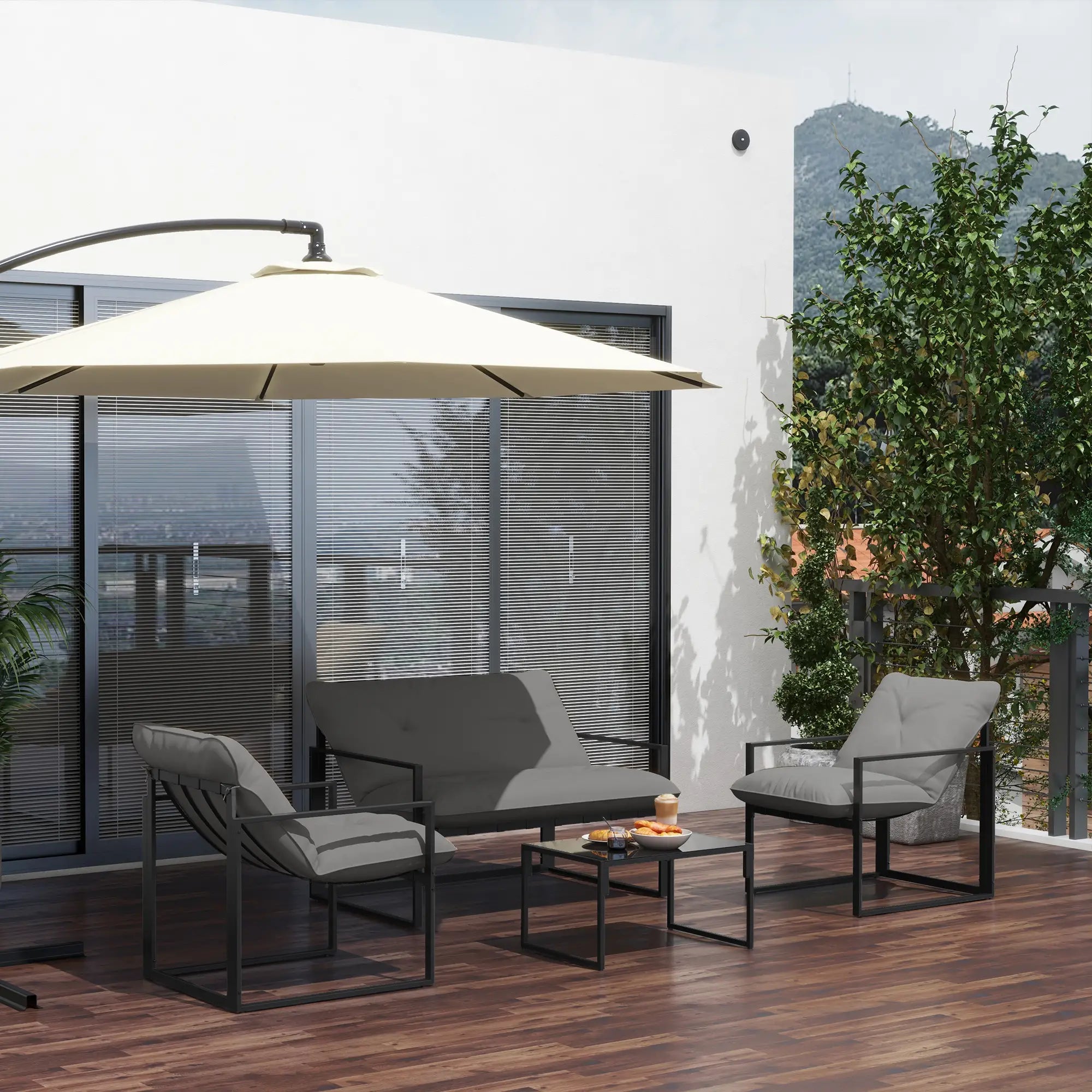 4-Piece Outdoor Furniture Set, Patio Set with Glass Table, Grey Patio Furniture Sets at Gallery Canada