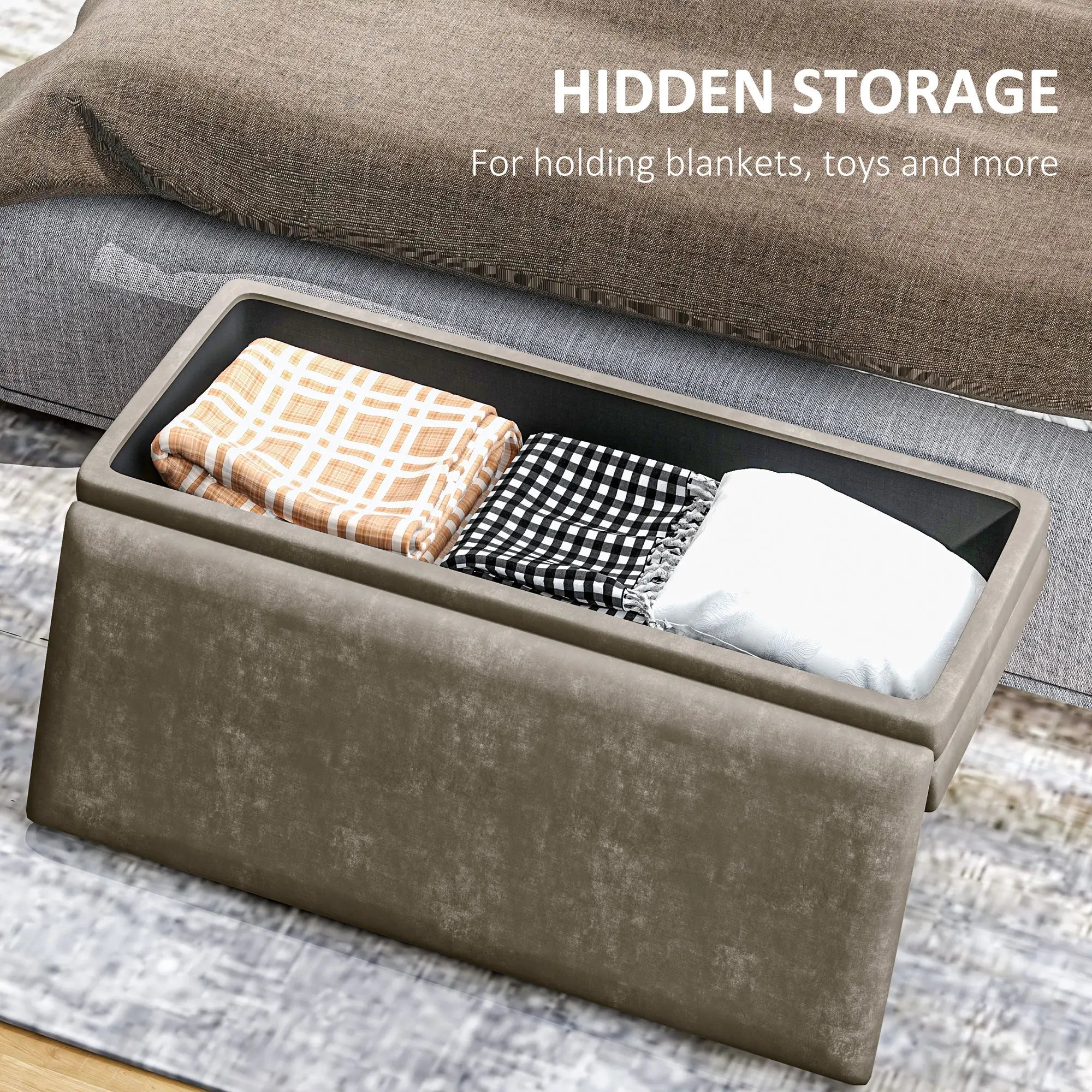 Velvet Upholstered Bench, Thick Padded Seat, Steel Legs, Beige Storage Ottomans & Benches at Gallery Canada