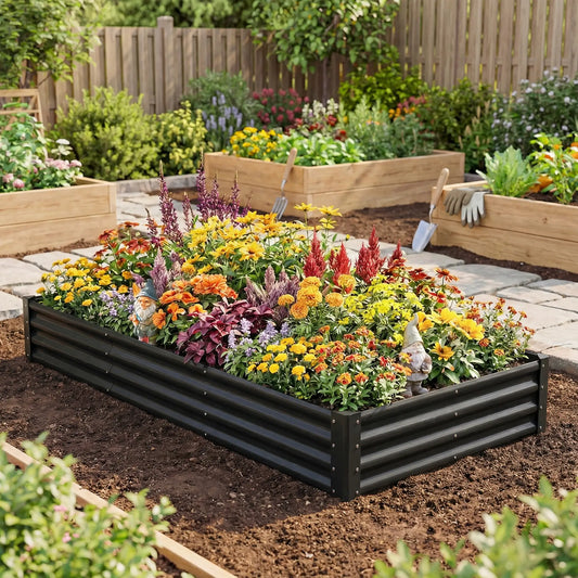 8 x 4 x 1ft Galvanized Raised Garden Bed, Reinforced Planter Box, Black Galvanized Planter Boxes Black at Gallery Canada