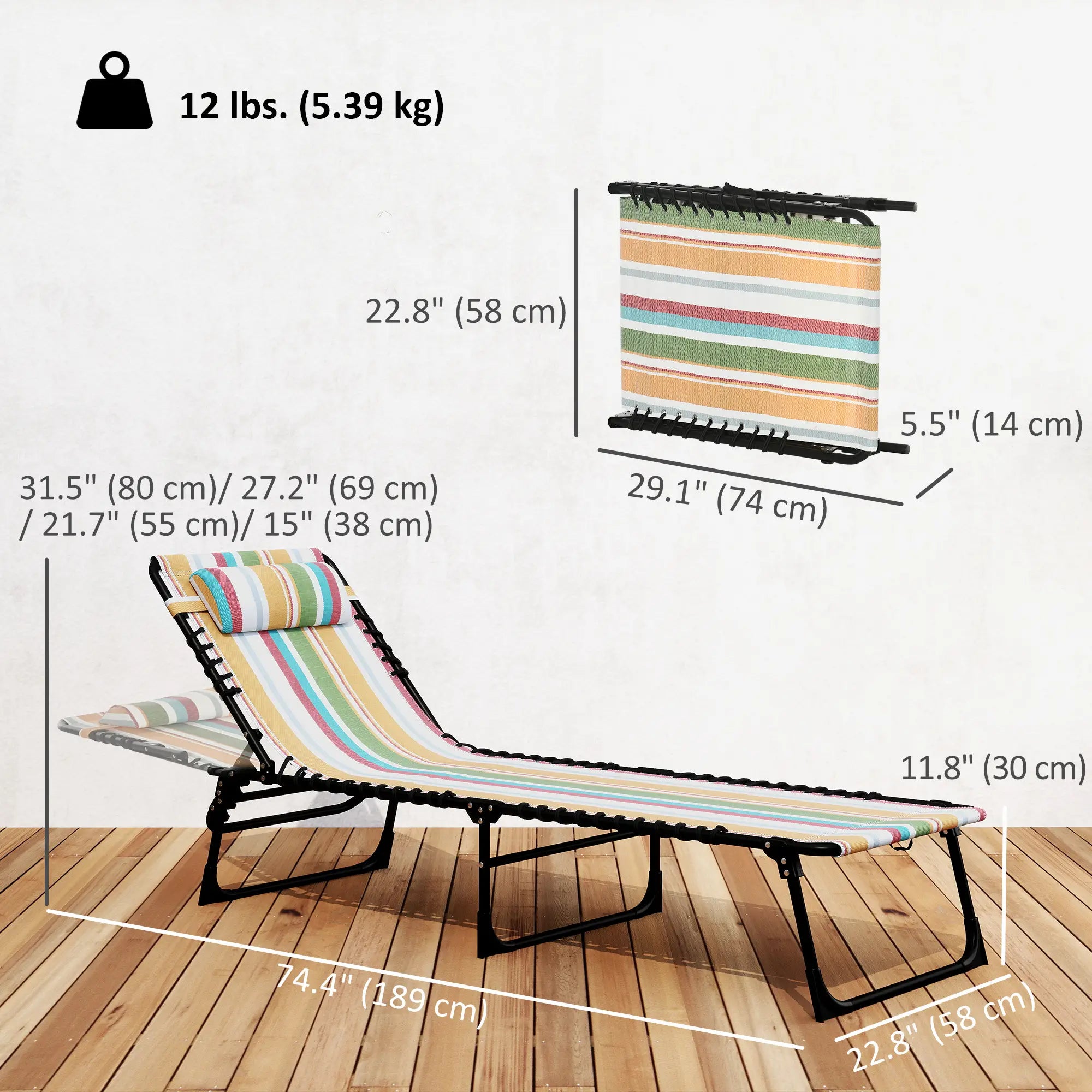 Outdoor Folding Lounge Chair, 4-Level Adjustable, Tanning Chair, Multicoloured Lounger Chairs at Gallery Canada