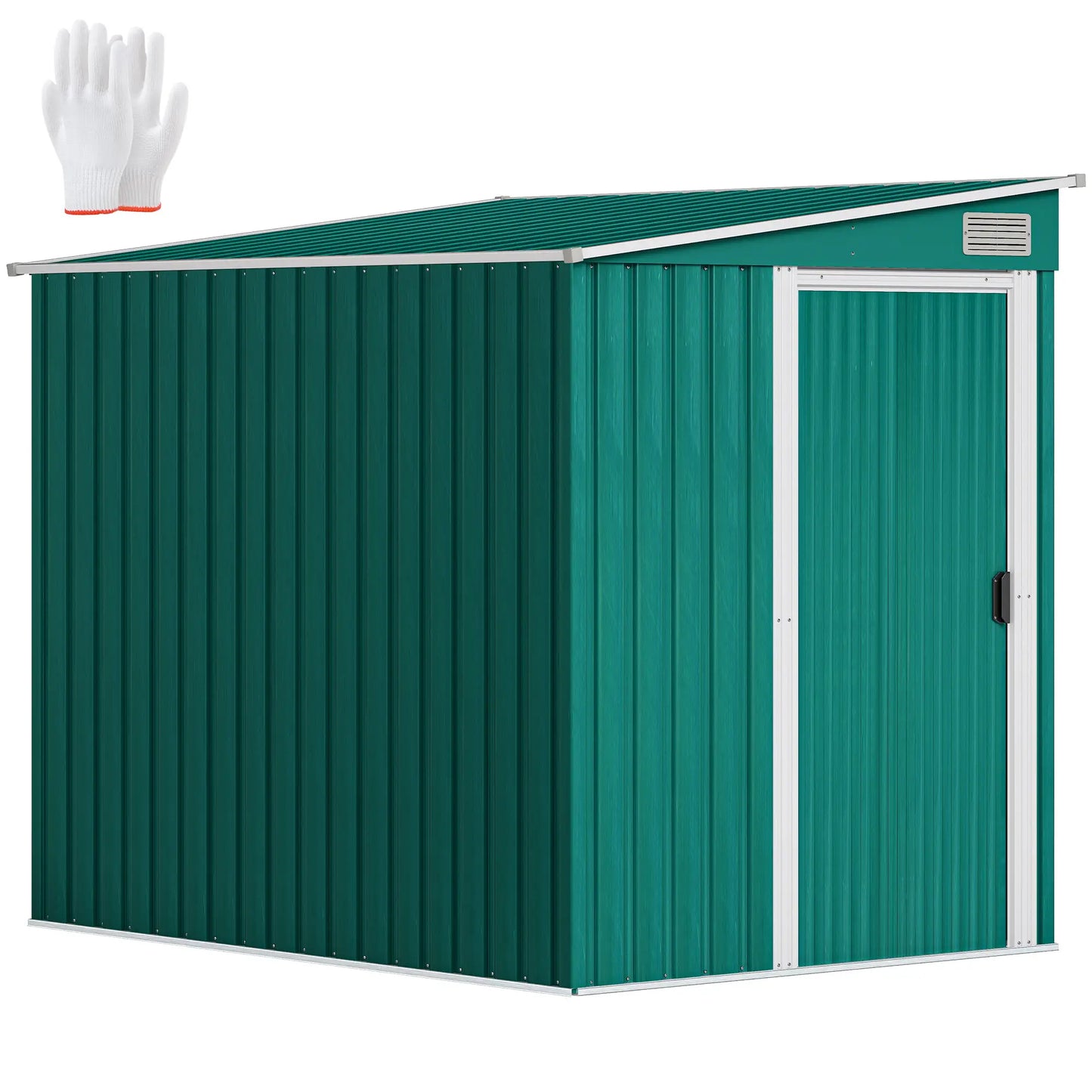 5'x7' Galvanized Metal Shed, With Sliding Door, 2 Vents, Green Sheds at Gallery Canada
