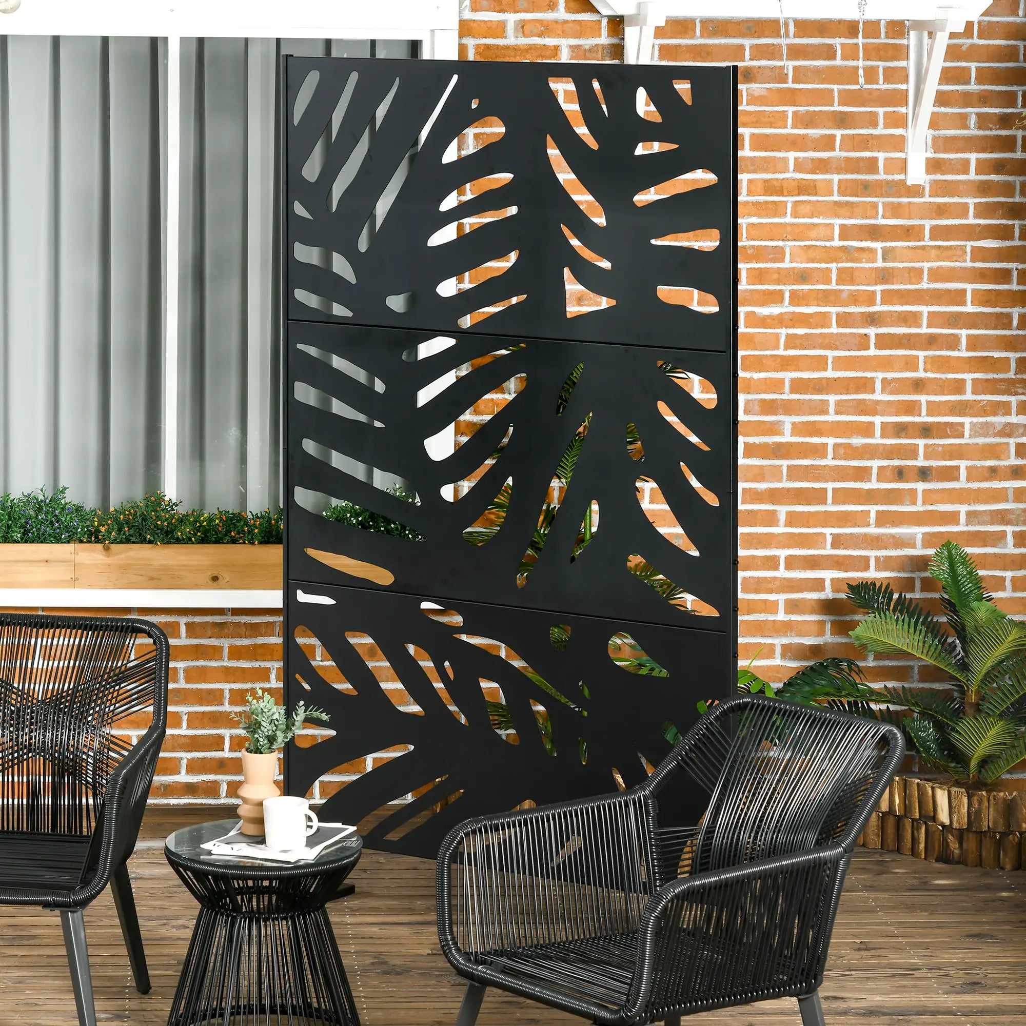 Freestanding Outdoor Privacy Screen, Metal Divider for Garden, Backyard, Black Side Awnings at Gallery Canada