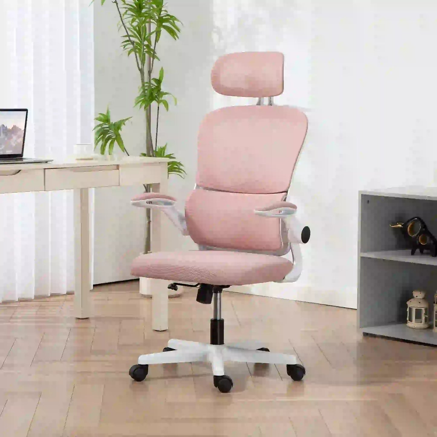 Mesh Office Chair, Ergonomic Desk Chair, Flip-up Armrest, Rotatable Headrest, Adjustable Lumbar Support, Pink Office Chairs at Gallery Canada
