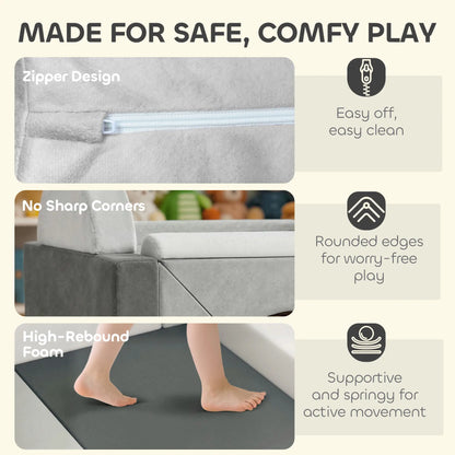 12 PCS Modular Kids Play Couch, Toddler Sectional Sofa, Grey Kids Gym & Playmats at Gallery Canada