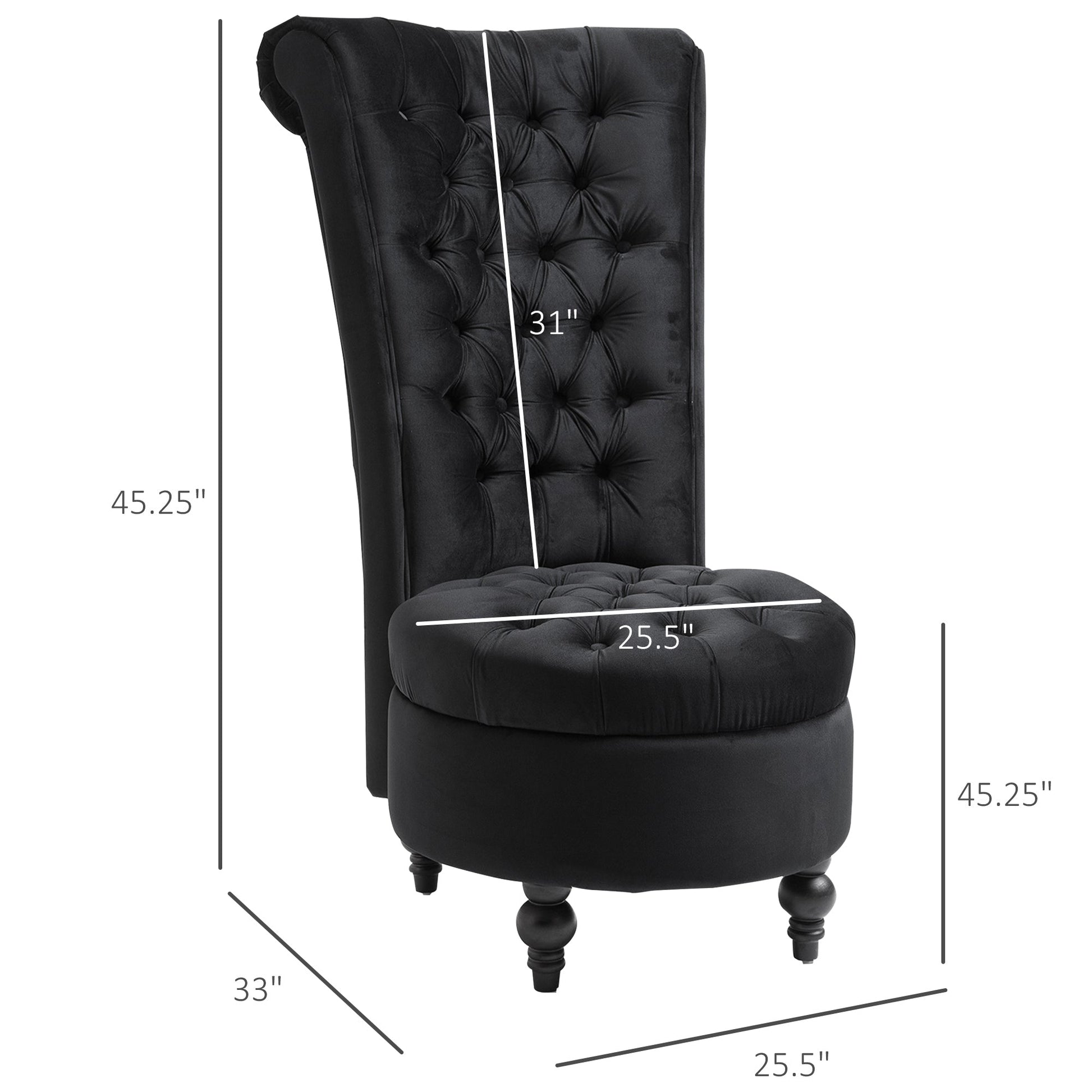 45" Tufted High Back Velvet Accent Chair Living Room Soft Padded Couch Lounge (Black) - Gallery Canada