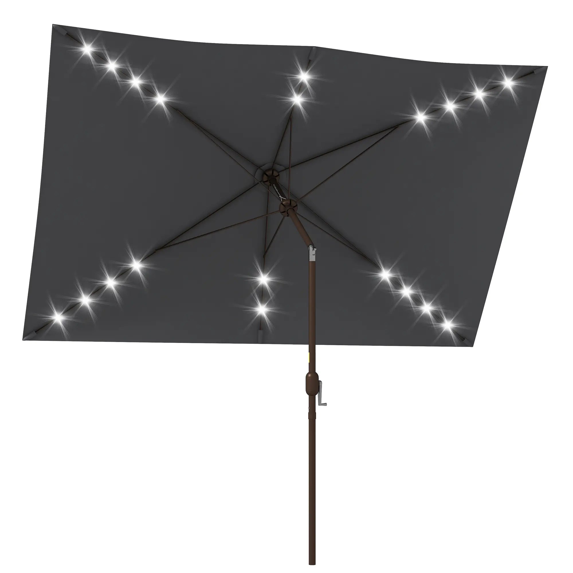 6.5x10ft Dark Grey Tilt Aluminum Patio Umbrella, Solar Powered LEDs, Dark Grey Sun Umbrellas Dark Grey (polyester fabric), Dark Brown (umbrella pole) at Gallery Canada