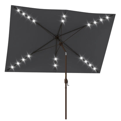 6.5x10ft Dark Grey Tilt Aluminum Patio Umbrella, Solar Powered LEDs, Dark Grey Sun Umbrellas Dark Grey (polyester fabric), Dark Brown (umbrella pole) at Gallery Canada
